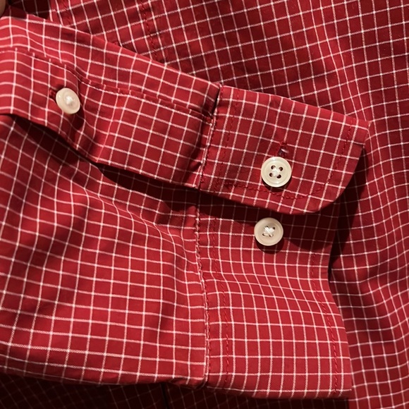 L.L. Bean Long Sleeve Checked Red Shirt L-REG Trim Fit Wrinkle Resistant - Picture 7 of 11